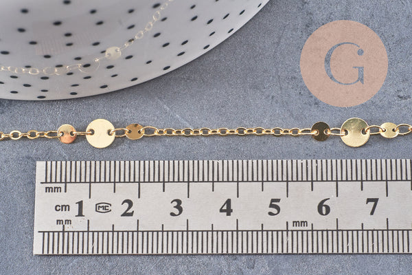 Chaine dorée 18 carats pastilles, chaine dorée fantaisie ,2x1.5mm x1 mètre (G5447)