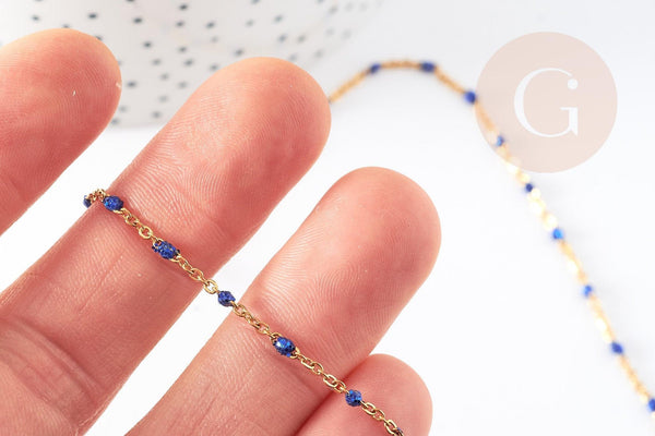 Chaine dorée acier inoxydable 304 doré résine bleue paillette 2mm,x1 mètre (G4168)
