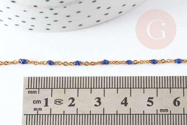 Chaine dorée acier inoxydable 304 doré résine bleue paillette 2mm,x1 mètre (G4168)