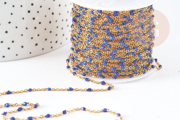 Chaine dorée acier inoxydable 304 doré résine bleue paillette 2mm,x1 mètre (G4168)