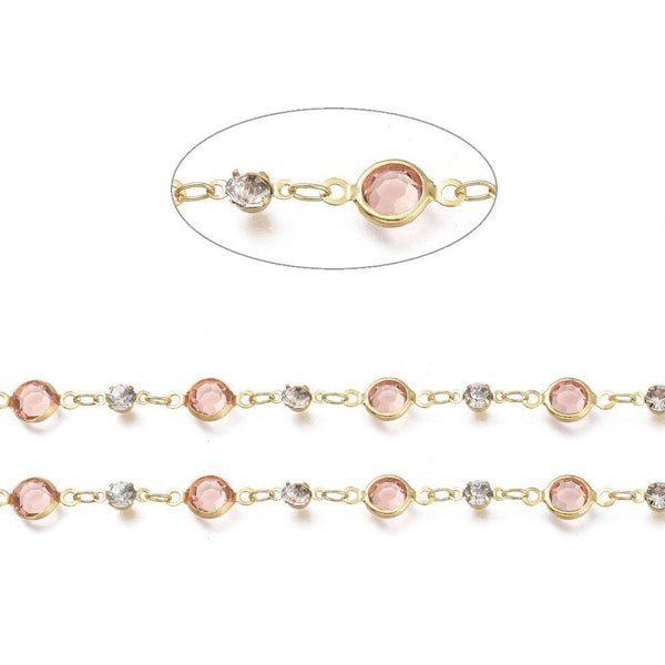 Chaine dorée pastille cristal zircon, chaine collier,création bijoux , chaine lunettes,chaine fantaisie 6x4mm, x1 mètre (G4204)