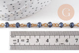 Chaine dorée perle cristal noir, chaine collier ,chaine lunettes, chaine fantaisie, 6x4mm,1 metre, x1 (G3460)