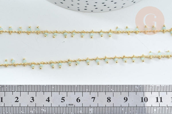 Chaine dorée perle cristal vert clair 2.5x2mm, chaine collier,création bijoux ,chaine lunettes,chaine fantaisie, x1 mètre G5841