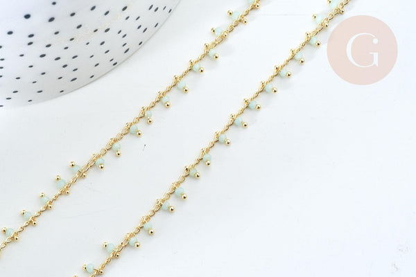 Chaine dorée perle cristal vert clair 2.5x2mm, chaine collier,création bijoux ,chaine lunettes,chaine fantaisie, x1 mètre G5841