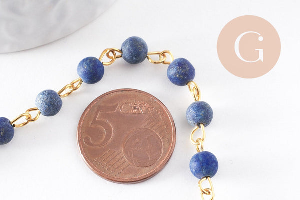 Chaine dorée perle lapis lazulis naturelle 6.5mm, x 1 mètre (G4216)
