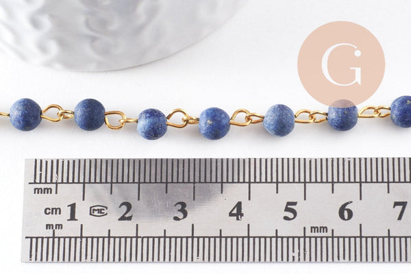 Chaine dorée perle lapis lazulis naturelle 6.5mm, x 1 mètre (G4216)