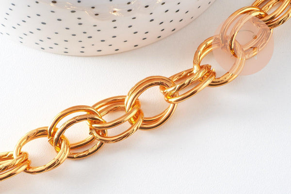 Chaine double maille rollo aluminium doré texturé 22mm, x1 mètre (G10591)
