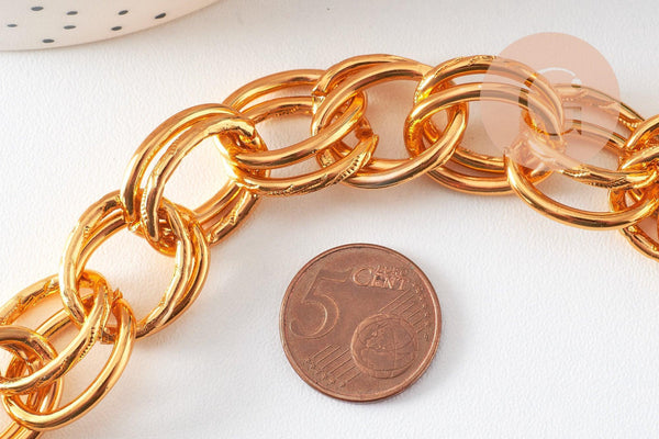 Chaine double maille rollo aluminium doré texturé 22mm, x1 mètre (G10591)