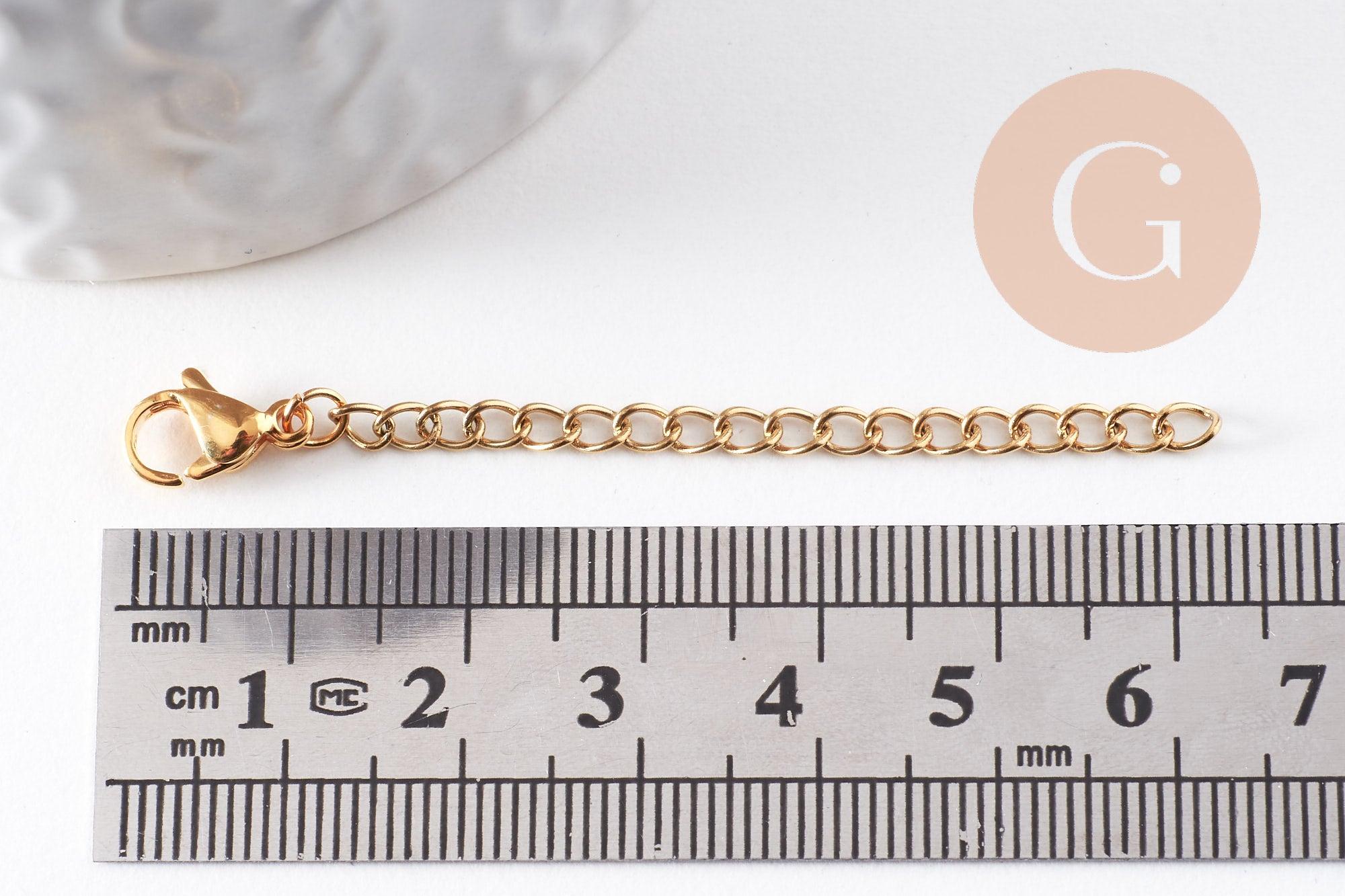 Chaine extension acier doré avec fermoir 65.5mm, x5 (G4626)