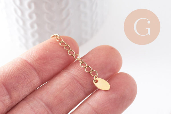 Chaine extension acier inoxydable doré PVD avec charm goutte de finition 55mm, x5 (G4625)