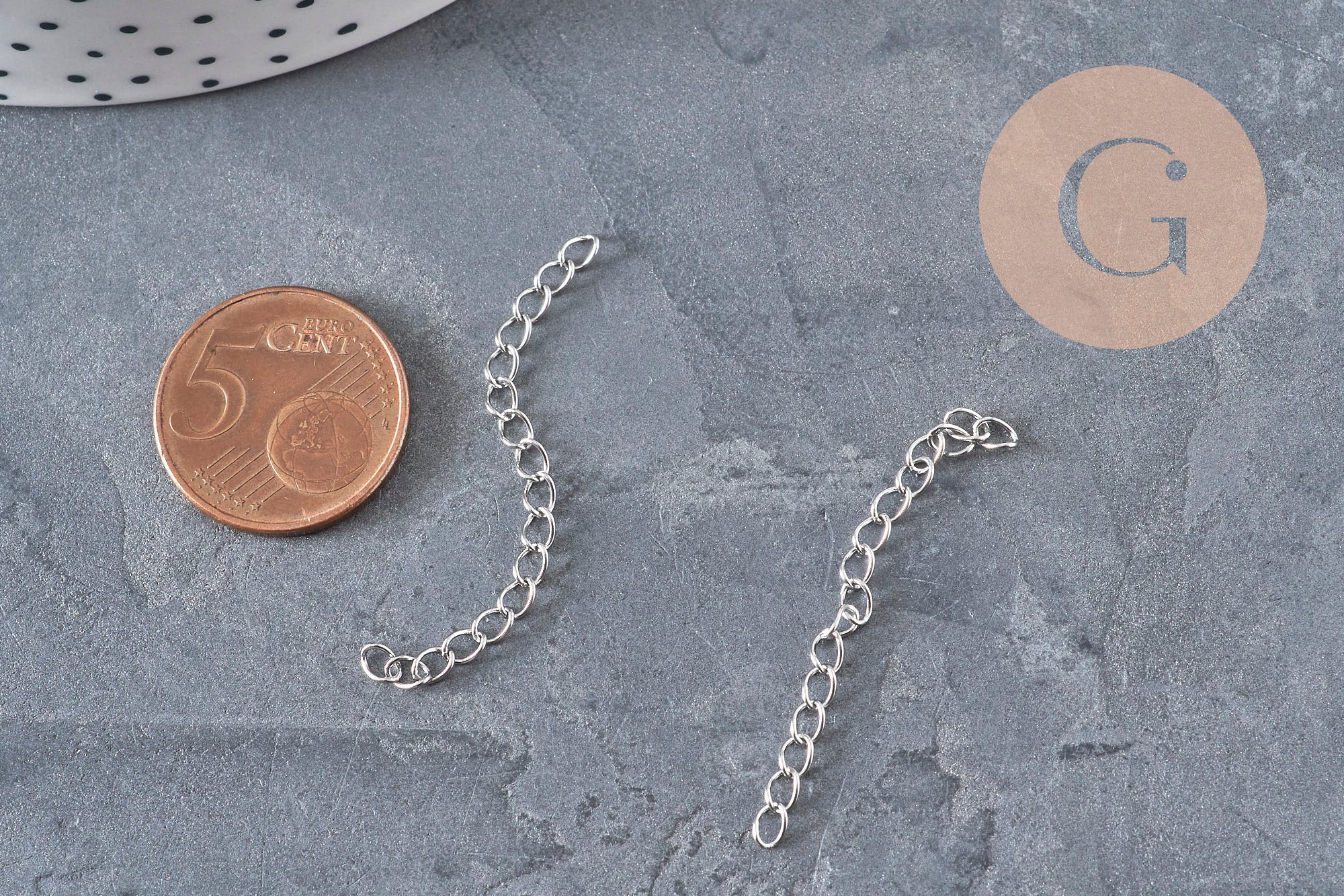Platinum stainless steel extension chain 47-53mm, x5 (G11186)