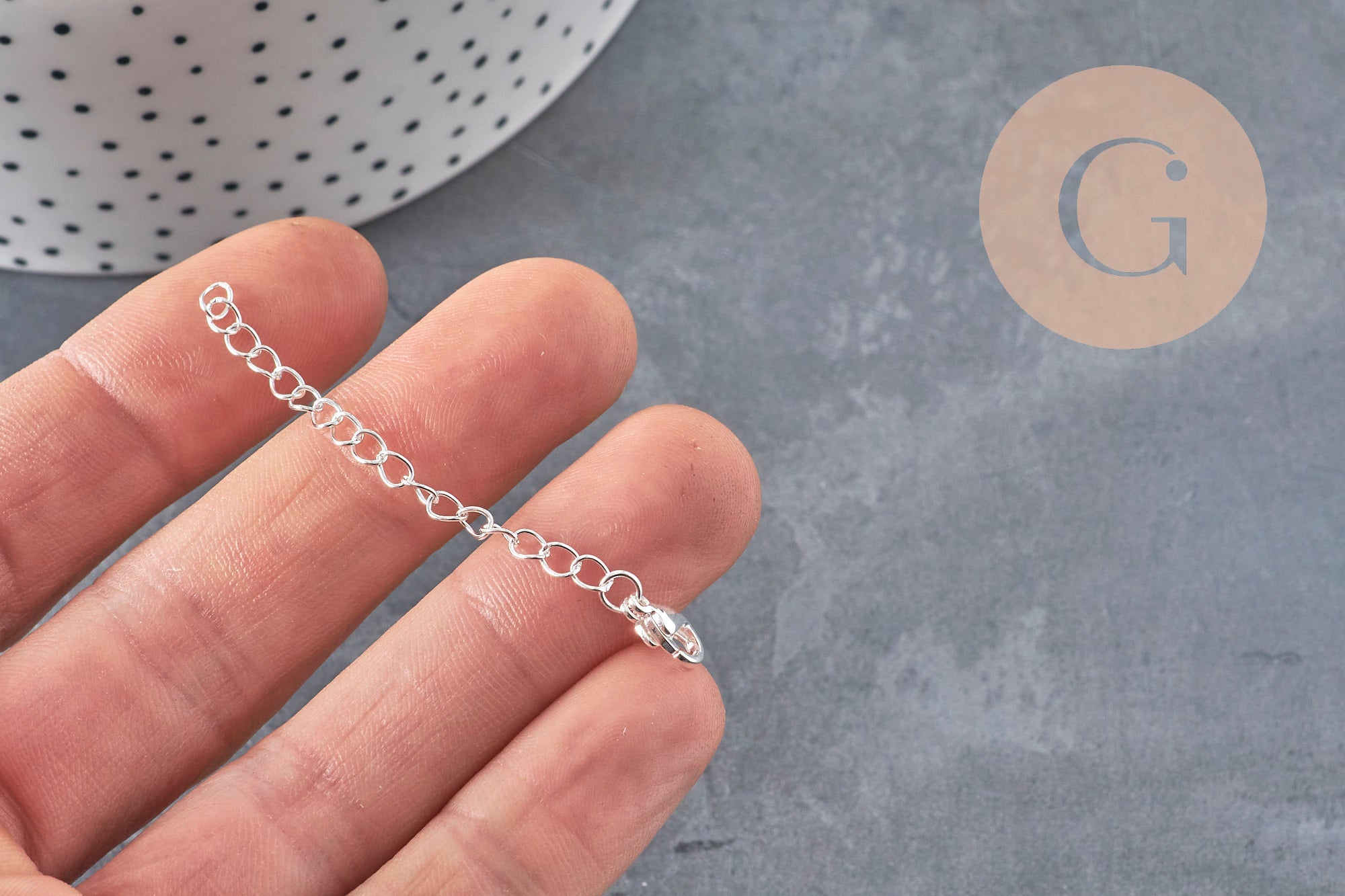Silver stainless steel extension chain with clasp 62mm, x1 (G11190)