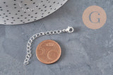 Silver stainless steel extension chain with clasp 62mm, x1 (G11190)