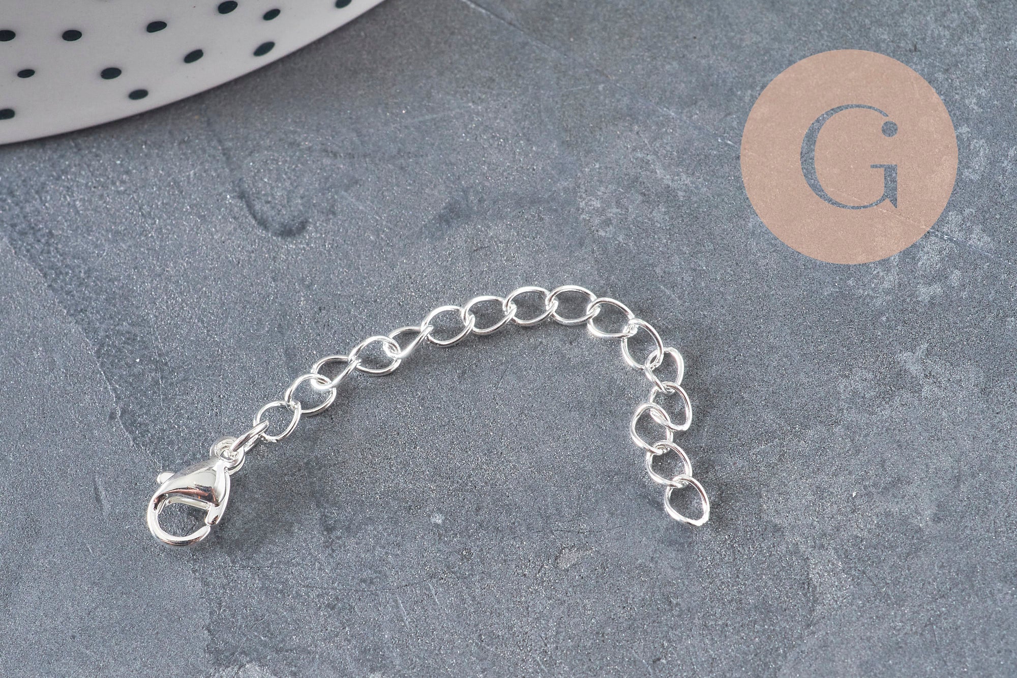 Silver stainless steel extension chain with clasp 62mm, x1 (G11190)