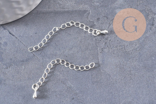 Chaine extension laiton argenté 40-58mm, x10 (G3329)