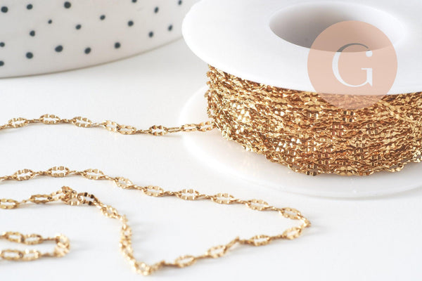 Chaine fantaisie acier 304 inoxydable doré IP fantaisie texturée 4.5mm, x1 mètre (G0490)