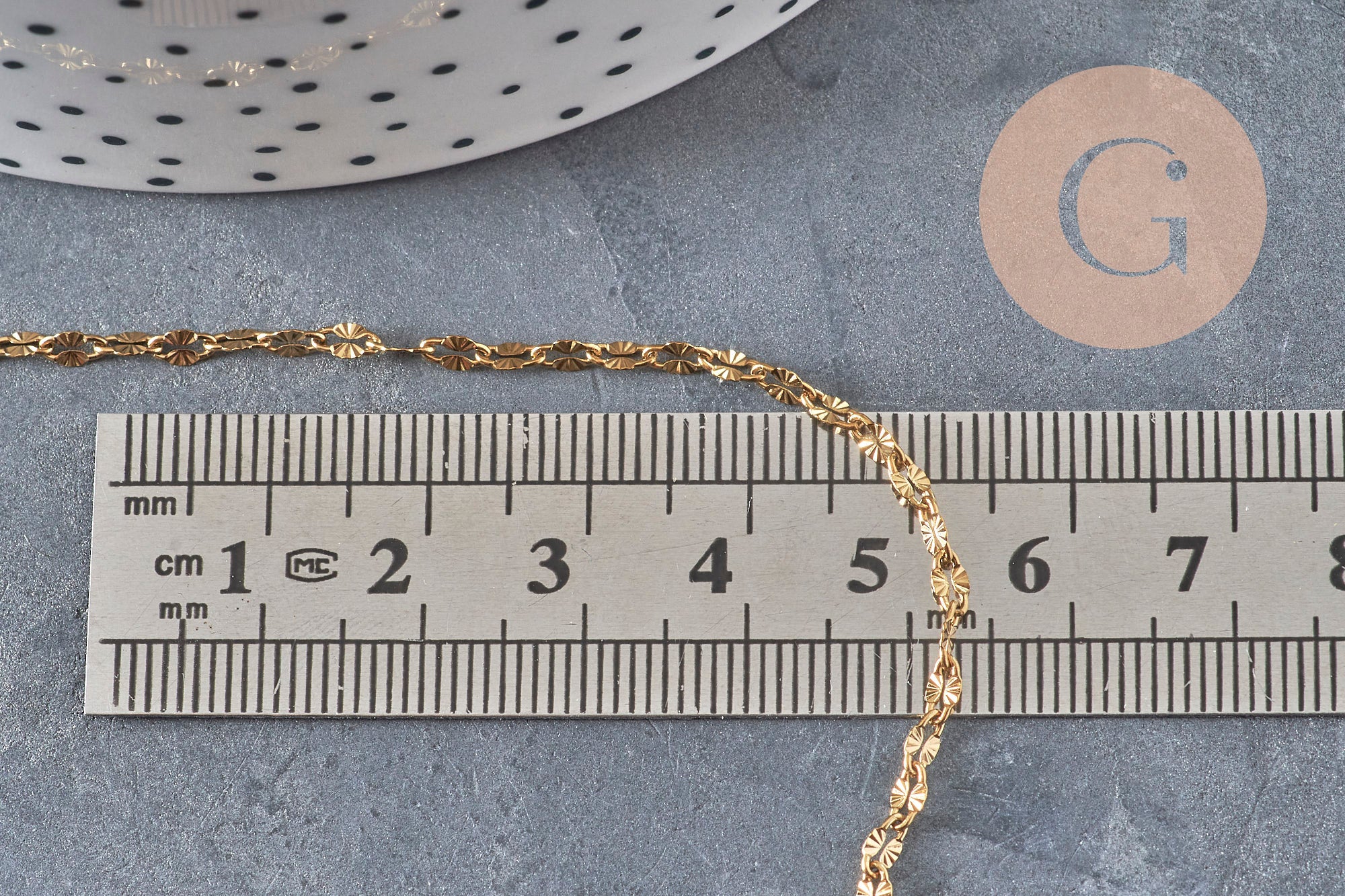 304 Stainless Steel Textured Fancy Chain, Gold IP 4mm, x1 meter (G11235)