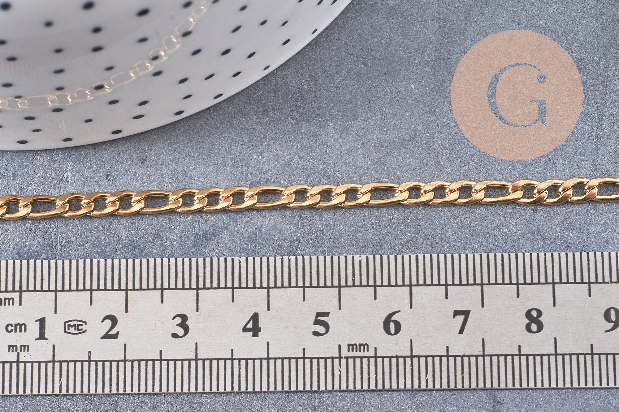 Chaine figaro acier 304 inoxydable doré IP 14 carats 5.5mm, x1 metre (G2105)