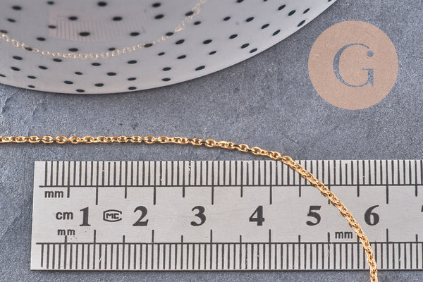 Chaine fine Dorée forçat 16K, fourniture créative, chaine bijou, création bijoux,chaine diamantée,chaine dorée,1.8 mm, x1 mètre (G0031)