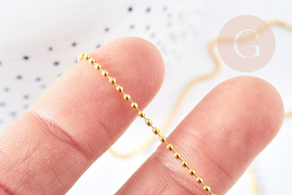 Chaine fine boule laiton doré facettes 45.5cm-1.5mm avec extension,chaine collier en laiton, chaine avec fermoir, x1 (G8586)