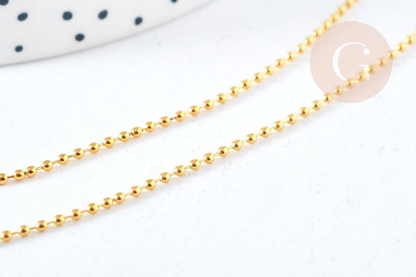 Chaine fine boule laiton doré facettes 45.5cm-1.5mm avec extension,chaine collier en laiton, chaine avec fermoir, x1 (G8586)