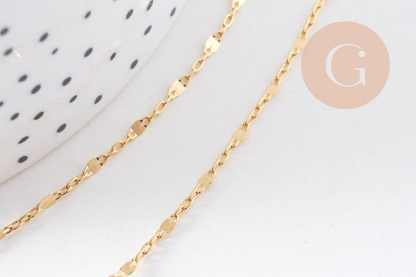 Chaine fine complète avec fermoir collier cuivre doré fantaisie 16K 1.3 mm-45cm, x1 (G0309)