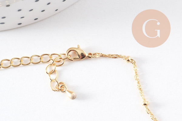 Chaine fine complète avec fermoir cuivre doré singapour 16K 1.3 mm-45cm, x1 (G0635)