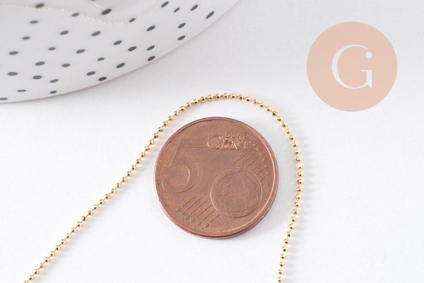 Chaine fine dorée boule 16K 2.5microns,chaine collier, chaine dorée chaine complète,chaine dorée,1mm,45cm, x1 (G0637)