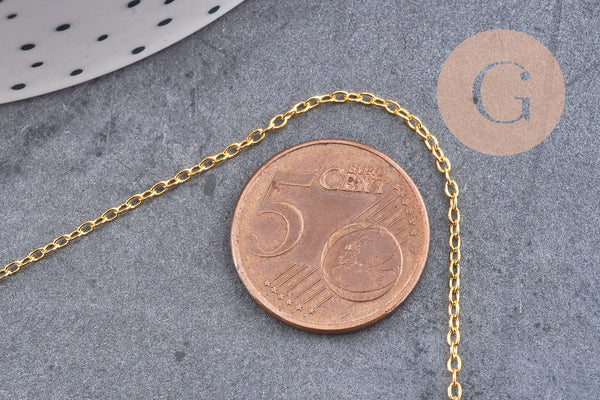 Chaine fine dorée forçat laiton dorée 1.5 mm, x5 mètres (G0788)