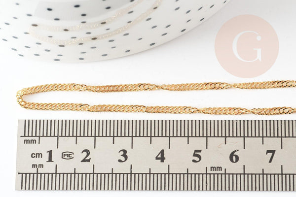 Chaine fine dorée maille singapour 16K 2.5 microns avec extension 1.5 mm- 45/50cm, collier complète dorée avec fermoir, x1 G9240