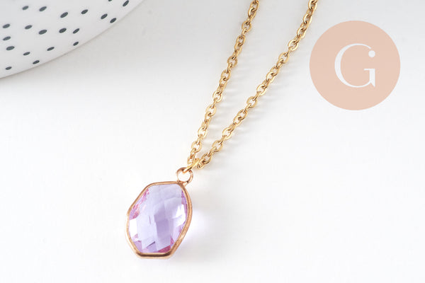 Chaine fine dorée pendentif cristal,idée cadeau,chaine collier,chaine complète, acier chirurgical,1.5 mm,40cm, x1 G0701