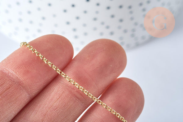 Chaine fine dorée rollo 14K, fourniture créative, chaine collier, chaine complète, dorure 14k,1.5 mm, 45cm, x1 G5800