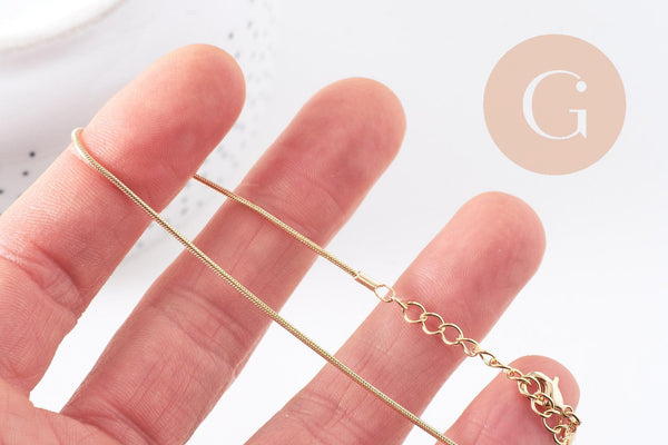 Chaine fine dorée serpent 16K 2.5 microns,chaine collier, chaine complète,chaine dorée,1.5 mm, 44cm, x1 (G3269)