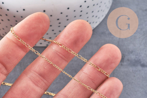 Chaine fine figaro 16K, fourniture créative, chaine bijou, création bijoux,chaine figaro,chaine dorée,1.8 mm, x 1 Mètre (G2604)