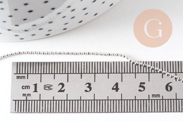 Chaine fine laiton argenté boule facettes 1.2mm/45cm,chaine collier laiton argenté chaine complète avec fermoir x1 (G6201)