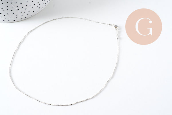 Chaine fine laiton argenté boule facettes 1.2mm/45cm,chaine collier laiton argenté chaine complète avec fermoir x1 (G6201)