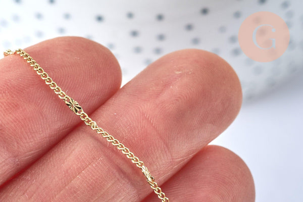 Chaine fine laiton doré fantaisie 14K 1.5 mm- 45cm, chaine collier, chaine complète avec fermoir x1 (G0575)