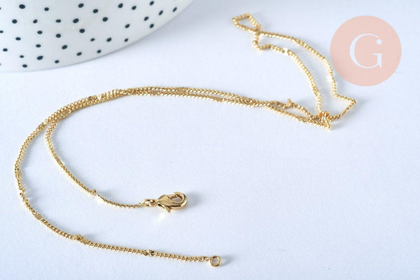 Chaine fine laiton doré fantaisie 14K 1.5 mm- 45cm, chaine collier, chaine complète avec fermoir x1 (G0575)