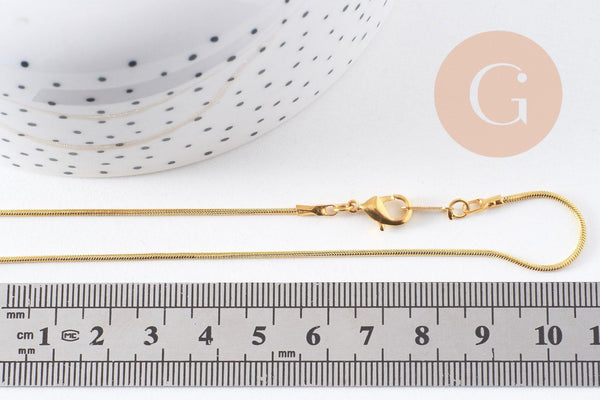 Chaine fine laiton doré serpent,chaine qualité, création bijoux, chaine complète,chaine dorée,1.5 mm, 43cm, x1 (G10114)