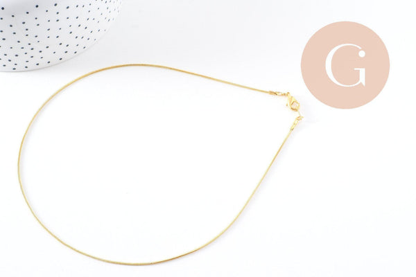Chaine fine laiton doré serpent,chaine qualité, création bijoux, chaine complète,chaine dorée,1.5 mm, 43cm, x1 (G10114)