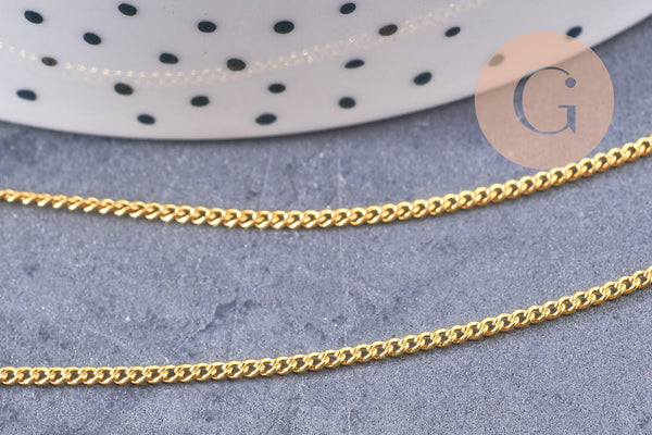 Chaine fine maille plate laiton doré 2mm, chaîne dorée, x1 bobine 92 mètres (G1768)