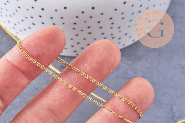 Chaine fine maille plate laiton doré 2mm, chaîne dorée, x1 bobine 92 mètres (G1768)