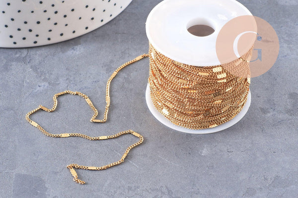 Chaine fine plate dorée acier 304 inoxydable fantaisie 14K 2mm, x1 mètre (G3458)