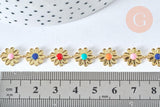 Chaine fleurs laiton doré 18 carats 13.5mm émail multicolore, x1 mètre (G6786)