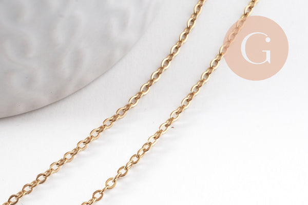 Chaine forçat acier 304 inoxydable doré IP 18k 2mm, x1 mètre (G10524)