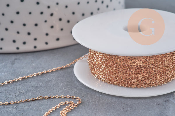 Chaine forçat acier 304 inoxydable or rose IP 1.5mm, x1 mètre (G10879)