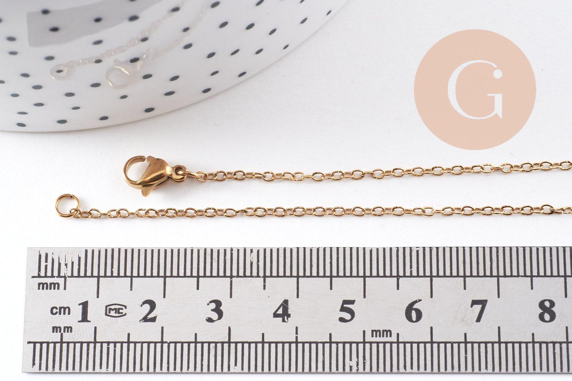Collier Chaine forçat acier inoxydable doré avec fermoir 1.5mm/50cm, x1 (G10265)