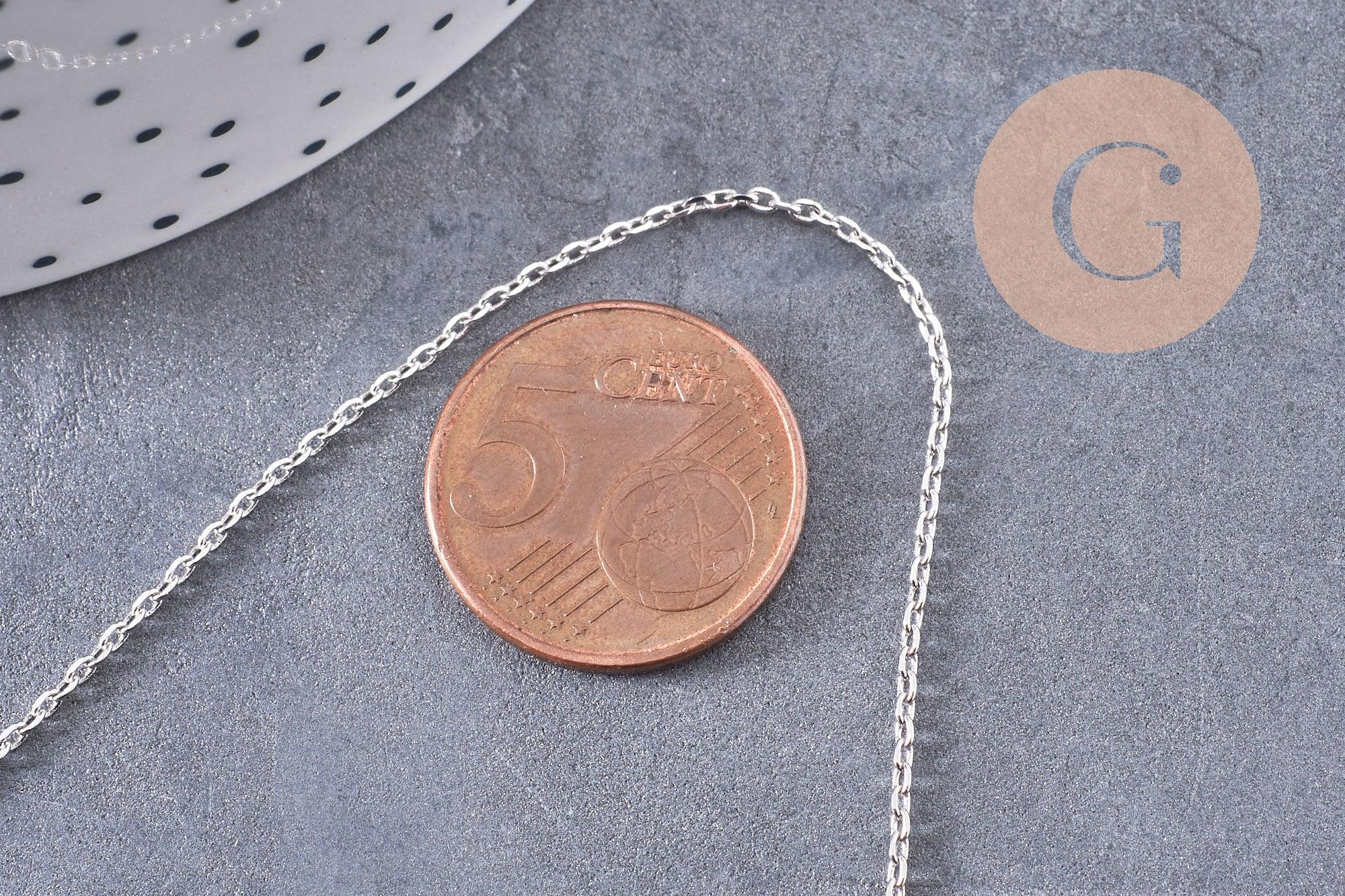 Collier Chaine forçat cuivre rhodié or blanc 80cm, x1 (G1122)