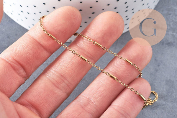 Chaine forçat tubes acier inoxydable doré IP 14K 2mm, x1 Mètre (G9790)