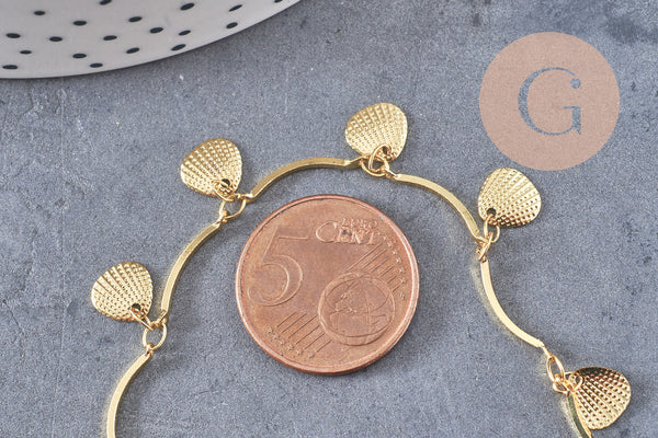 Chaine laiton doré 18 carats coquillages, chaine dorée fantaisie ,15x2mm, x1 mètre (G5355)